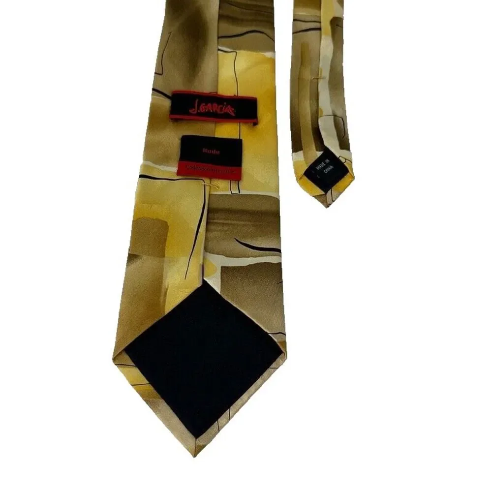 J.Garcia Silk Neck Tie Nude Collection 52 Yellow Geometric Jerry‎ Artist Mens